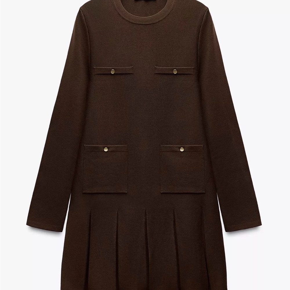 ZARA Brown Knit Pleated Mini Dress – Size M (NWT) - Picture 9 of 11